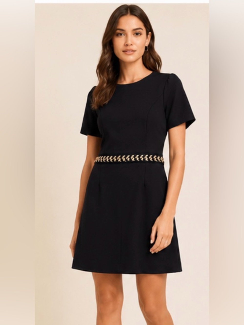 Lilly Pulitzer Black Gold Chain Trim Shift Dress Size 6 Short Sleeve Sheath
